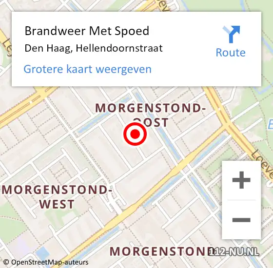 Locatie op kaart van de 112 melding: Brandweer Met Spoed Naar Den Haag, Hellendoornstraat op 12 mei 2022 19:00