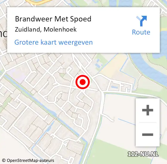 Locatie op kaart van de 112 melding: Brandweer Met Spoed Naar Zuidland, Molenhoek op 12 mei 2022 19:14