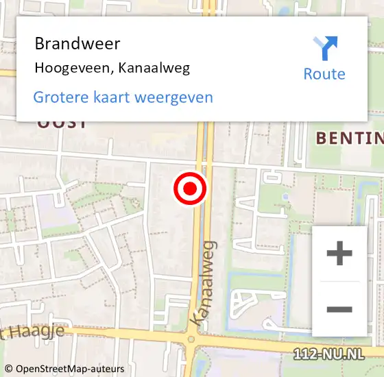 Locatie op kaart van de 112 melding: Brandweer Hoogeveen, Kanaalweg op 12 mei 2022 19:50