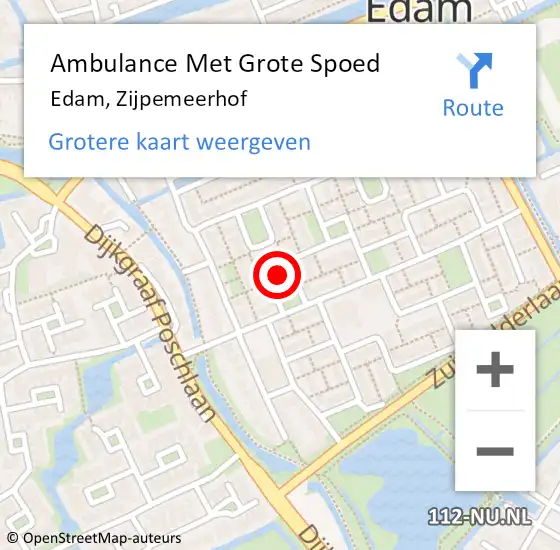 Locatie op kaart van de 112 melding: Ambulance Met Grote Spoed Naar Edam, Zijpemeerhof op 12 mei 2022 20:01