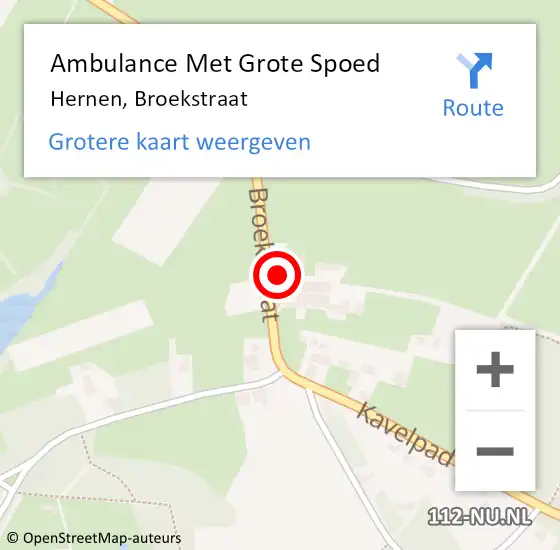 Locatie op kaart van de 112 melding: Ambulance Met Grote Spoed Naar Hernen, Broekstraat op 12 mei 2022 20:29