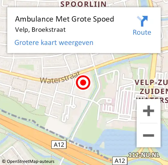 Locatie op kaart van de 112 melding: Ambulance Met Grote Spoed Naar Velp, Broekstraat op 12 mei 2022 20:31