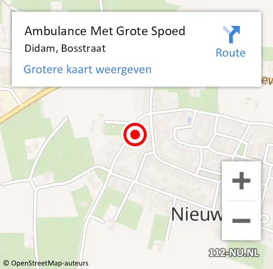 Locatie op kaart van de 112 melding: Ambulance Met Grote Spoed Naar Didam, Bosstraat op 12 mei 2022 20:33
