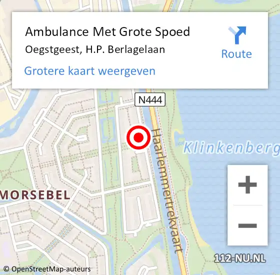 Locatie op kaart van de 112 melding: Ambulance Met Grote Spoed Naar Oegstgeest, H.P. Berlagelaan op 12 mei 2022 21:19