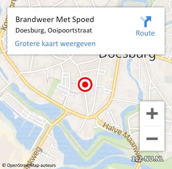 Locatie op kaart van de 112 melding: Brandweer Met Spoed Naar Doesburg, Ooipoortstraat op 12 mei 2022 21:20