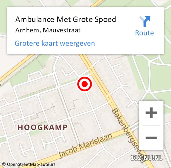 Locatie op kaart van de 112 melding: Ambulance Met Grote Spoed Naar Arnhem, Mauvestraat op 12 mei 2022 21:39