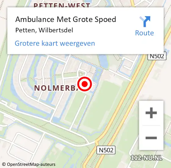 Locatie op kaart van de 112 melding: Ambulance Met Grote Spoed Naar Petten, Wilbertsdel op 12 mei 2022 22:15