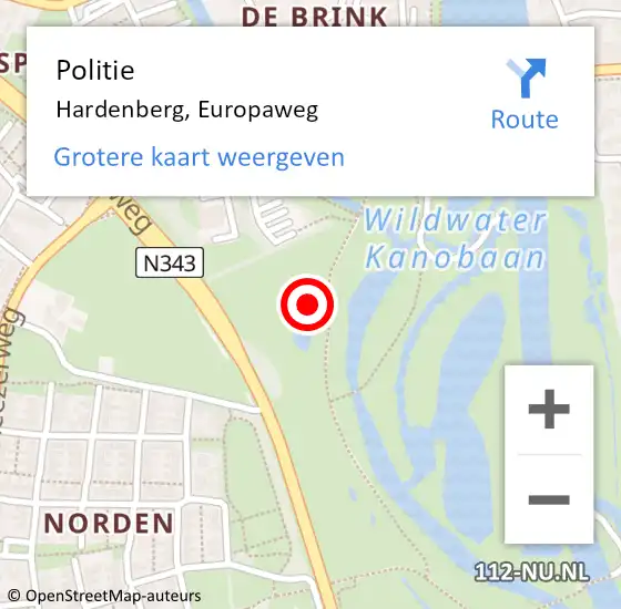 Locatie op kaart van de 112 melding: Politie Hardenberg, Europaweg op 12 mei 2022 22:31