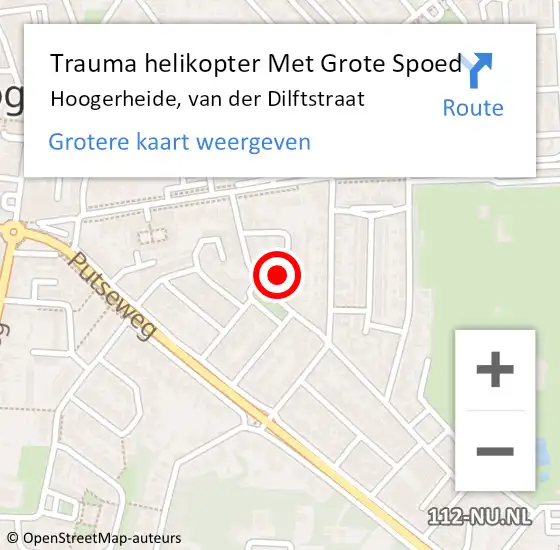 Locatie op kaart van de 112 melding: Trauma helikopter Met Grote Spoed Naar Hoogerheide, van der Dilftstraat op 12 mei 2022 23:01