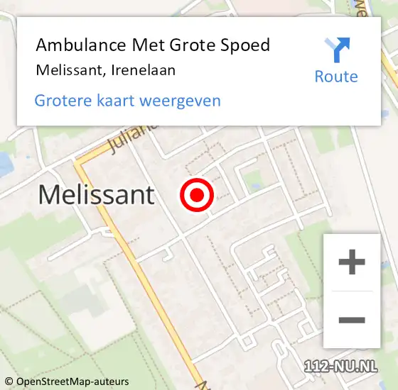 Locatie op kaart van de 112 melding: Ambulance Met Grote Spoed Naar Melissant, Irenelaan op 13 mei 2022 00:00