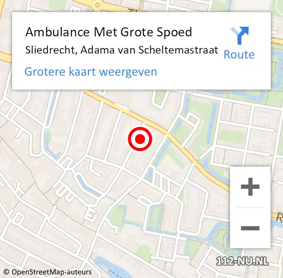 Locatie op kaart van de 112 melding: Ambulance Met Grote Spoed Naar Sliedrecht, Adama van Scheltemastraat op 13 mei 2022 00:06