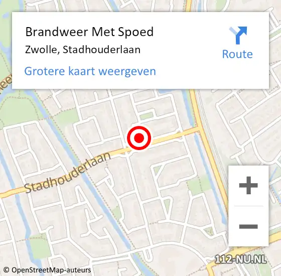 Locatie op kaart van de 112 melding: Brandweer Met Spoed Naar Zwolle, Stadhouderlaan op 13 mei 2022 00:45