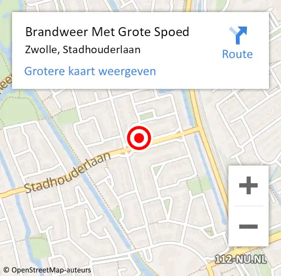 Locatie op kaart van de 112 melding: Brandweer Met Grote Spoed Naar Zwolle, Stadhouderlaan op 13 mei 2022 00:49