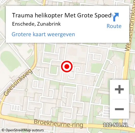 Locatie op kaart van de 112 melding: Trauma helikopter Met Grote Spoed Naar Enschede, Zunabrink op 13 mei 2022 01:02
