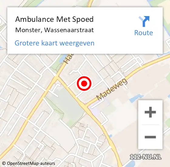 Locatie op kaart van de 112 melding: Ambulance Met Spoed Naar Monster, Wassenaarstraat op 13 mei 2022 01:05