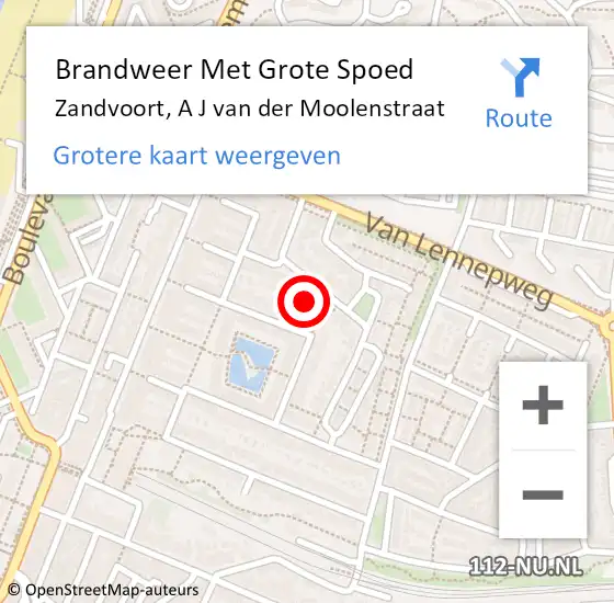 Locatie op kaart van de 112 melding: Brandweer Met Grote Spoed Naar Zandvoort, A J van der Moolenstraat op 13 mei 2022 01:26