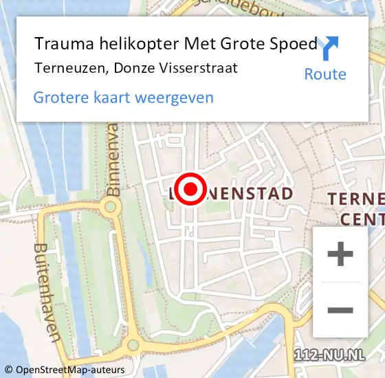 Locatie op kaart van de 112 melding: Trauma helikopter Met Grote Spoed Naar Terneuzen, Donze Visserstraat op 13 mei 2022 01:40