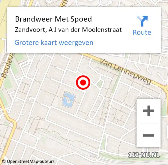 Locatie op kaart van de 112 melding: Brandweer Met Spoed Naar Zandvoort, A J van der Moolenstraat op 13 mei 2022 01:41