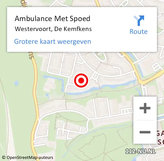 Locatie op kaart van de 112 melding: Ambulance Met Spoed Naar Westervoort, De Kemfkens op 13 mei 2022 02:37