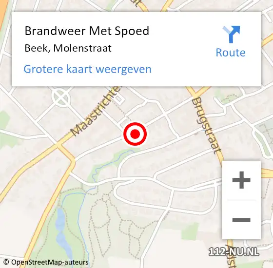 Locatie op kaart van de 112 melding: Brandweer Met Spoed Naar Beek, Molenstraat op 13 mei 2022 03:11