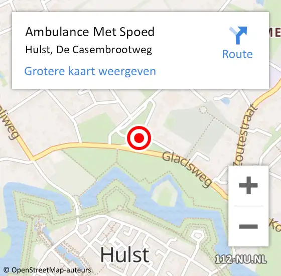 Locatie op kaart van de 112 melding: Ambulance Met Spoed Naar Hulst, De Casembrootweg op 17 juli 2014 09:07