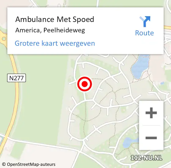 Locatie op kaart van de 112 melding: Ambulance Met Spoed Naar America, Peelheideweg op 17 juli 2014 09:08