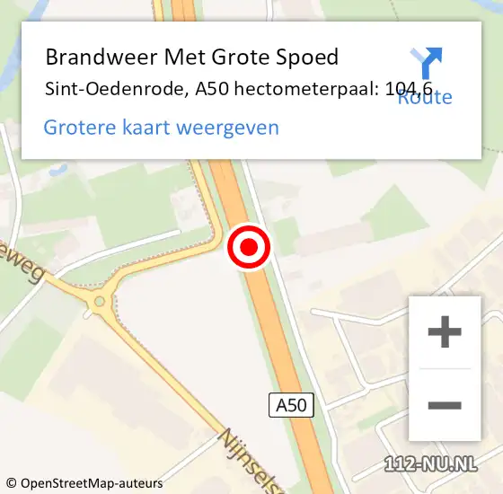 Locatie op kaart van de 112 melding: Brandweer Met Grote Spoed Naar Sint-Oedenrode, A50 hectometerpaal: 104,6 op 13 mei 2022 05:37