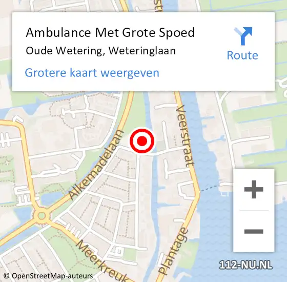 Locatie op kaart van de 112 melding: Ambulance Met Grote Spoed Naar Oude Wetering, Weteringlaan op 13 mei 2022 06:43