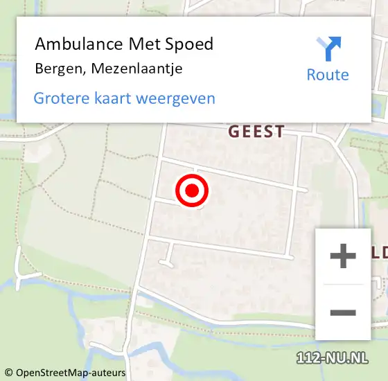 Locatie op kaart van de 112 melding: Ambulance Met Spoed Naar Bergen, Mezenlaantje op 13 mei 2022 06:45