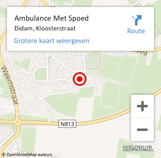 Locatie op kaart van de 112 melding: Ambulance Met Spoed Naar Didam, Kloosterstraat op 13 mei 2022 07:00