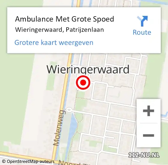 Locatie op kaart van de 112 melding: Ambulance Met Grote Spoed Naar Wieringerwaard, Patrijzenlaan op 13 mei 2022 07:05