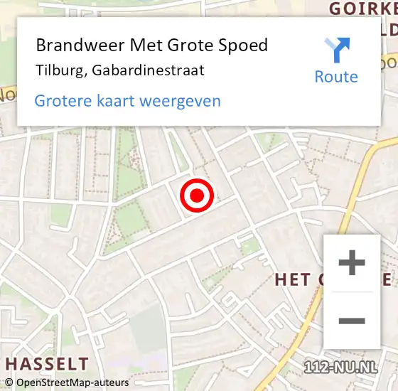 Locatie op kaart van de 112 melding: Brandweer Met Grote Spoed Naar Tilburg, Gabardinestraat op 13 mei 2022 08:40