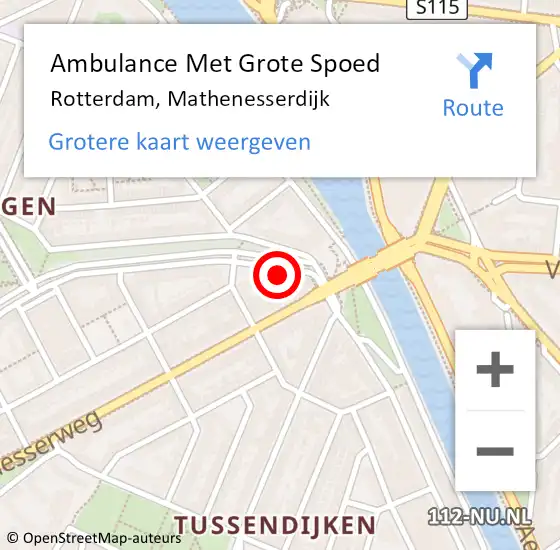 Locatie op kaart van de 112 melding: Ambulance Met Grote Spoed Naar Rotterdam, Mathenesserdijk op 13 mei 2022 08:41
