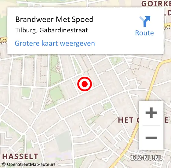 Locatie op kaart van de 112 melding: Brandweer Met Spoed Naar Tilburg, Gabardinestraat op 13 mei 2022 08:48