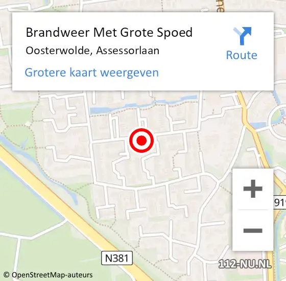 Locatie op kaart van de 112 melding: Brandweer Met Grote Spoed Naar Oosterwolde, Assessorlaan op 13 mei 2022 09:40