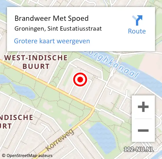 Locatie op kaart van de 112 melding: Brandweer Met Spoed Naar Groningen, Sint Eustatiusstraat op 13 mei 2022 09:46