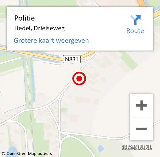 Locatie op kaart van de 112 melding: Politie Hedel, Drielseweg op 13 mei 2022 09:53