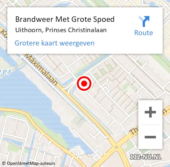 Locatie op kaart van de 112 melding: Brandweer Met Grote Spoed Naar Uithoorn, Prinses Christinalaan op 13 mei 2022 10:07