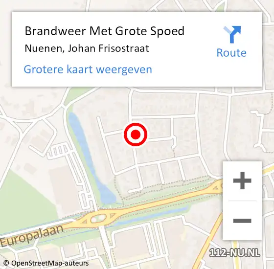 Locatie op kaart van de 112 melding: Brandweer Met Grote Spoed Naar Nuenen, Johan Frisostraat op 13 mei 2022 10:27