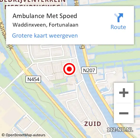 Locatie op kaart van de 112 melding: Ambulance Met Spoed Naar Waddinxveen, Fortunalaan op 13 mei 2022 10:28