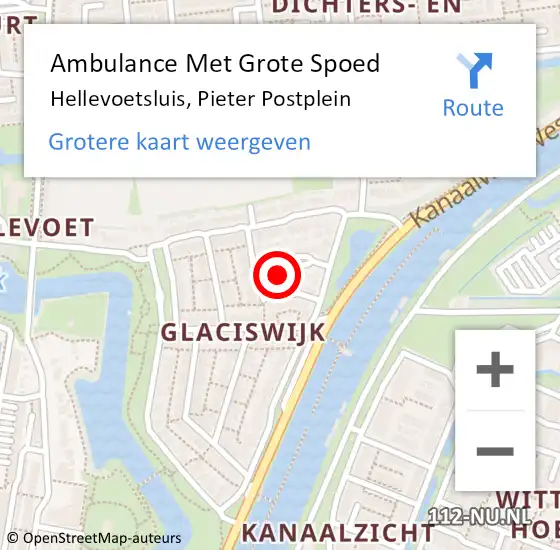 Locatie op kaart van de 112 melding: Ambulance Met Grote Spoed Naar Hellevoetsluis, Pieter Postplein op 13 mei 2022 10:41