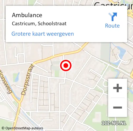 Locatie op kaart van de 112 melding: Ambulance Castricum, Schoolstraat op 13 mei 2022 10:57