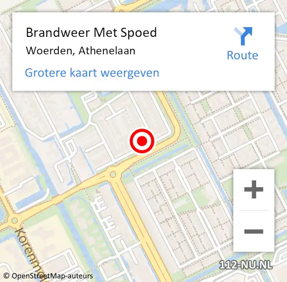 Locatie op kaart van de 112 melding: Brandweer Met Spoed Naar Woerden, Athenelaan op 13 mei 2022 10:59