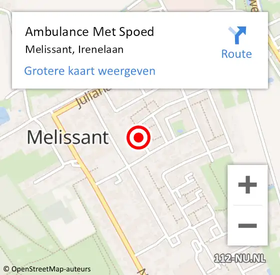 Locatie op kaart van de 112 melding: Ambulance Met Spoed Naar Melissant, Irenelaan op 13 mei 2022 11:09