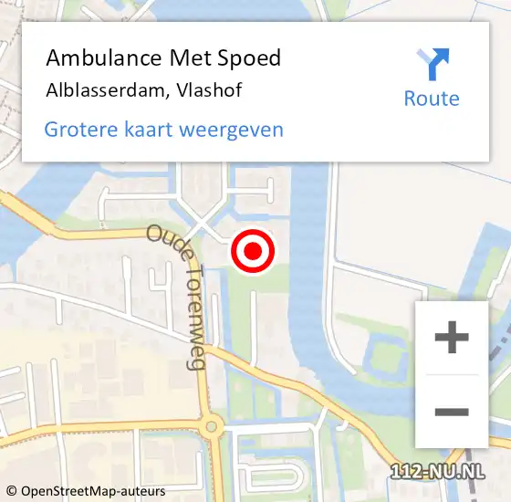 Locatie op kaart van de 112 melding: Ambulance Met Spoed Naar Alblasserdam, Vlashof op 13 mei 2022 11:14