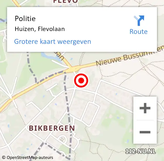 Locatie op kaart van de 112 melding: Politie Huizen, Flevolaan op 13 mei 2022 11:25
