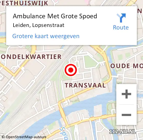 Locatie op kaart van de 112 melding: Ambulance Met Grote Spoed Naar Leiden, Lopsenstraat op 13 mei 2022 11:26