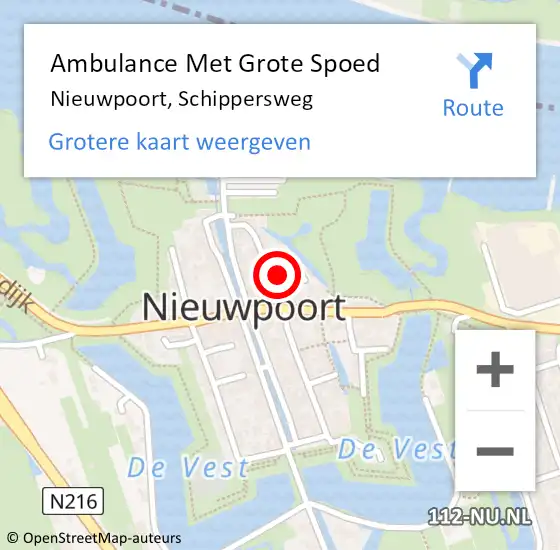 Locatie op kaart van de 112 melding: Ambulance Met Grote Spoed Naar Nieuwpoort, Schippersweg op 13 mei 2022 11:55