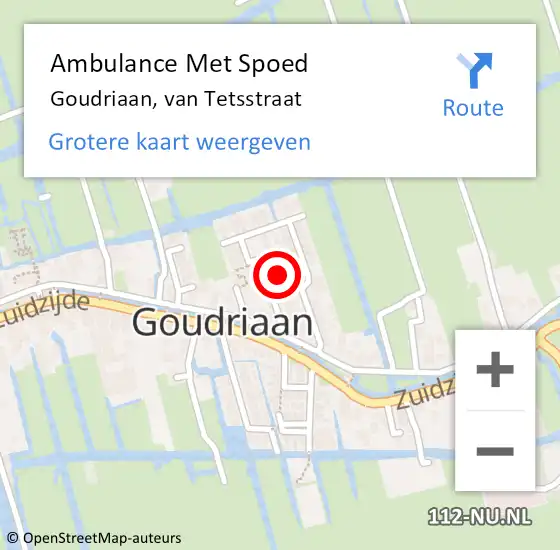 Locatie op kaart van de 112 melding: Ambulance Met Spoed Naar Goudriaan, van Tetsstraat op 13 mei 2022 12:08