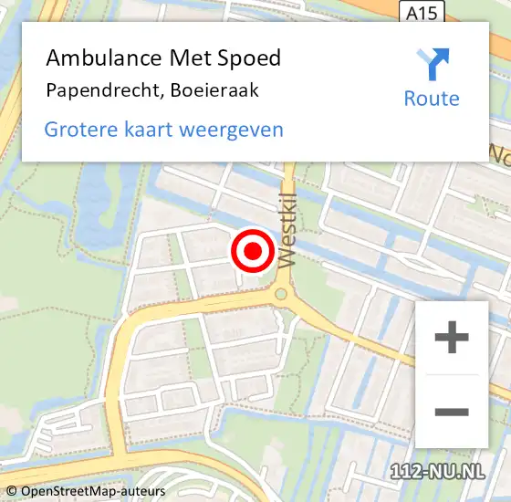 Locatie op kaart van de 112 melding: Ambulance Met Spoed Naar Papendrecht, Boeieraak op 13 mei 2022 12:54